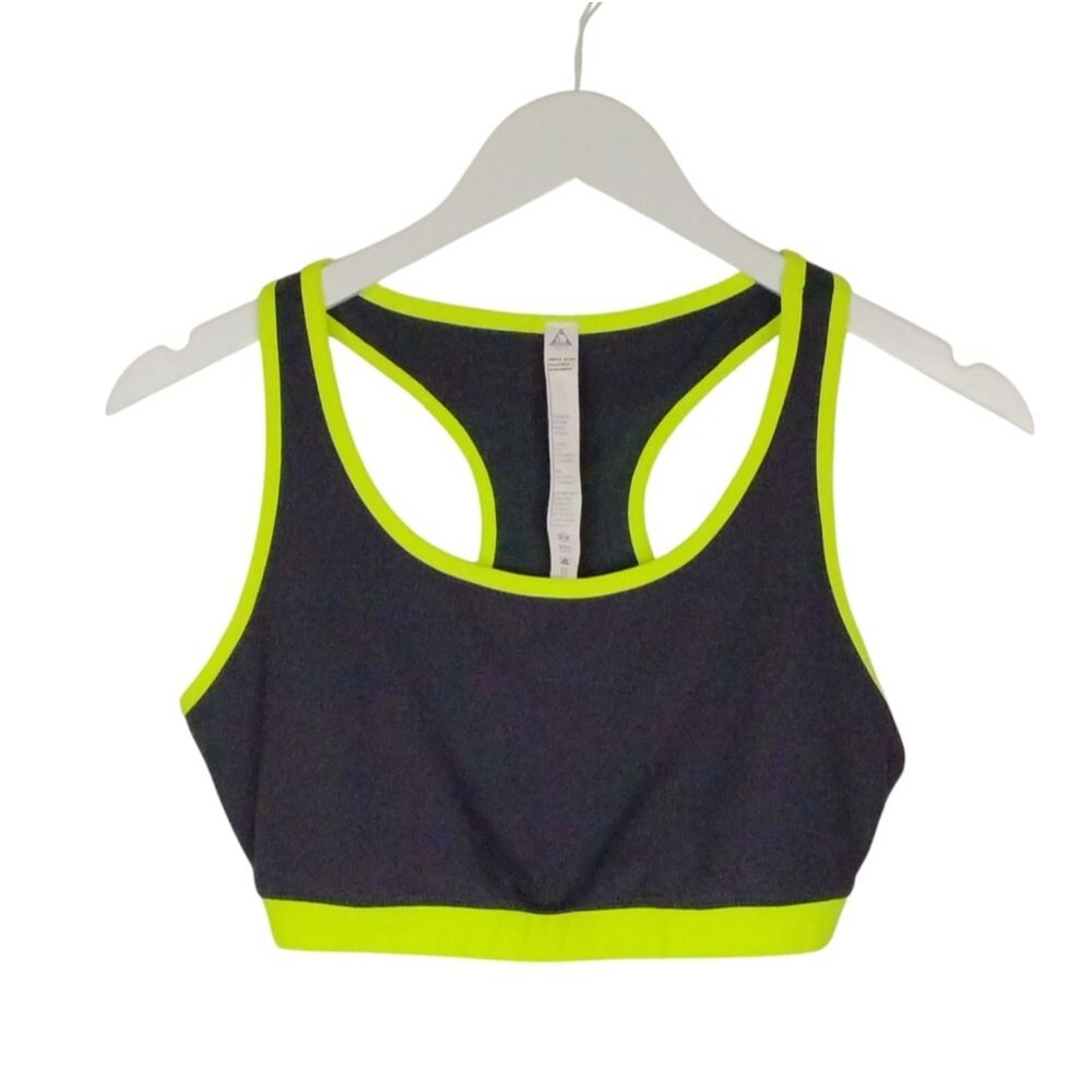 Zuzuzen Active Sports Bra Racerback Gray and Neon Green size Large